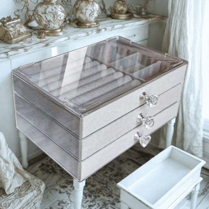 Boite a bijoux transparente grise