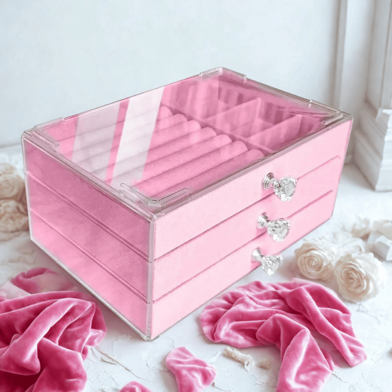 Boite a bijoux transparente rose