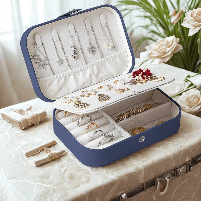 Boite à bijoux voyage en cuir bleue grise