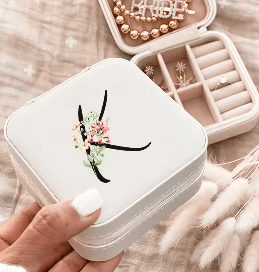 Boite bijoux voyage personnalise blanche