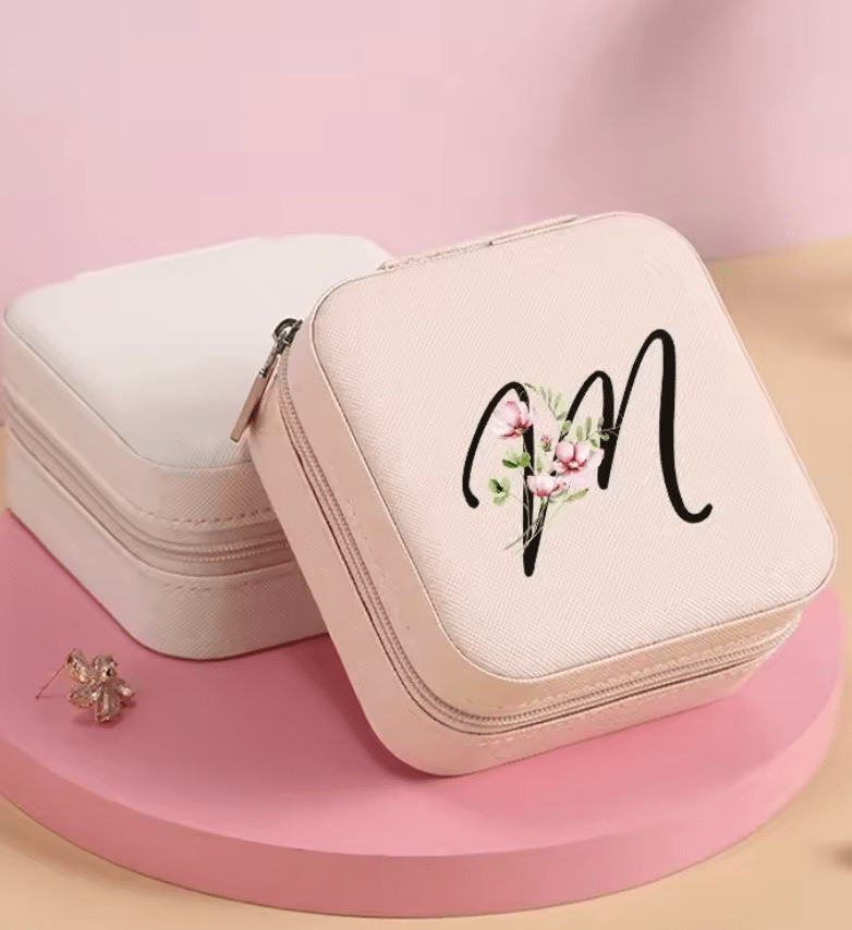 Boite bijoux voyage personnalise rose