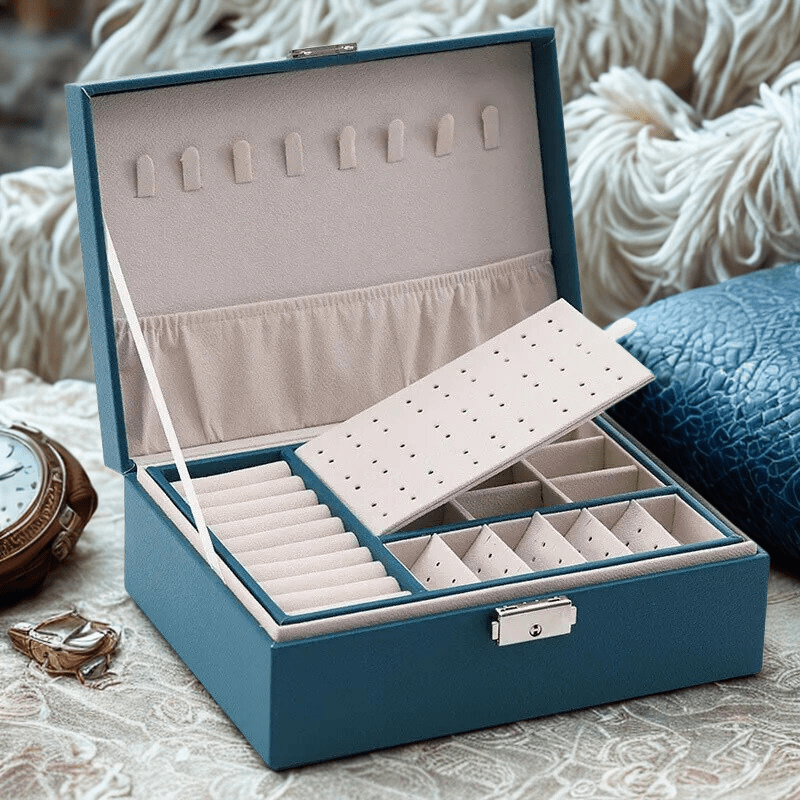 Grand coffret a bijoux femme bleue verte