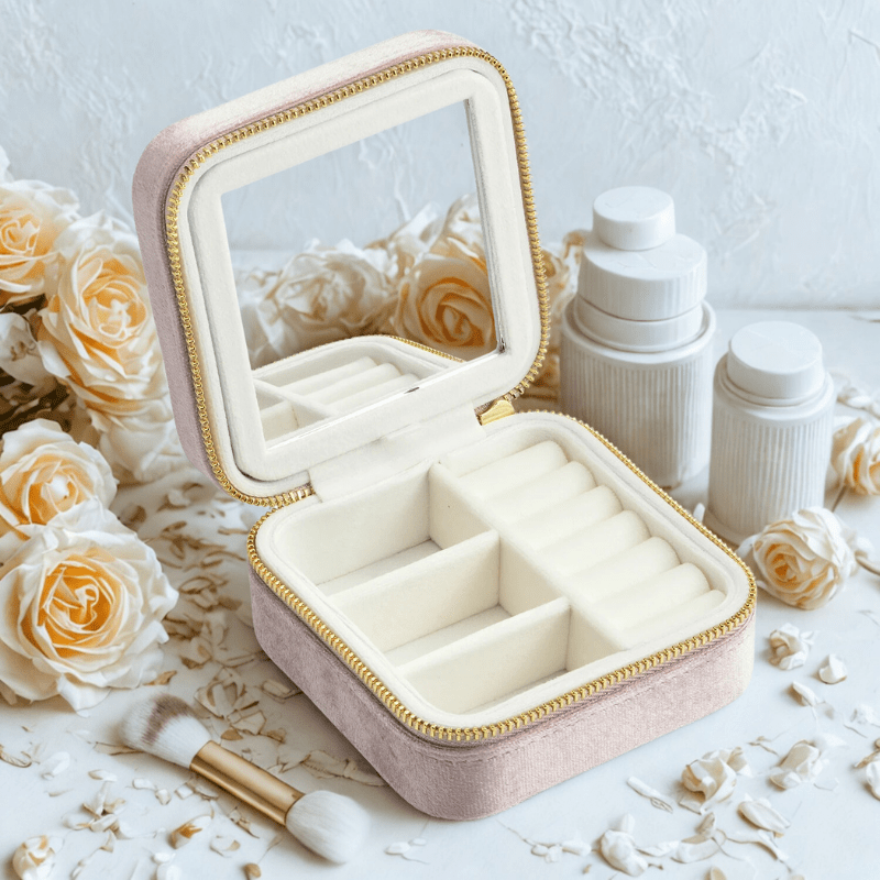 boite à bijoux personnalisable rose miroir