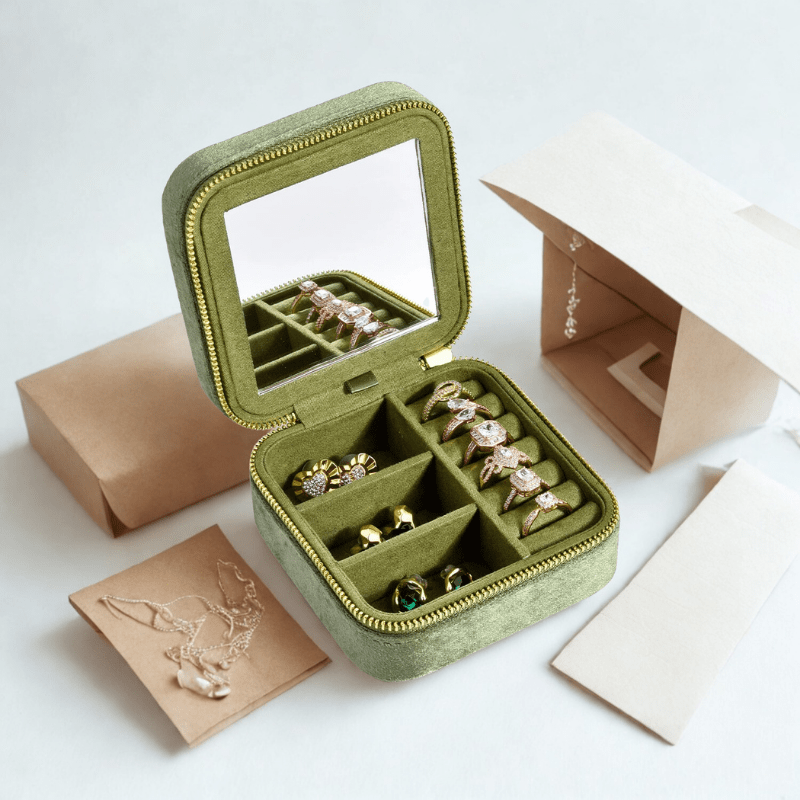 boite à bijoux personnalisable vert avec miroir