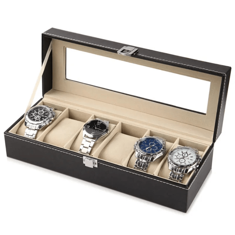 Boite Rangement Montre Homme 6 slots gris