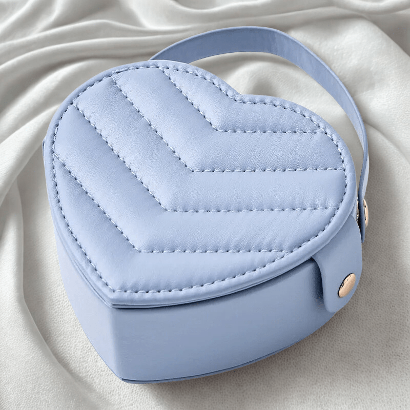 Boite a bijoux fille en forme de coeur bleu