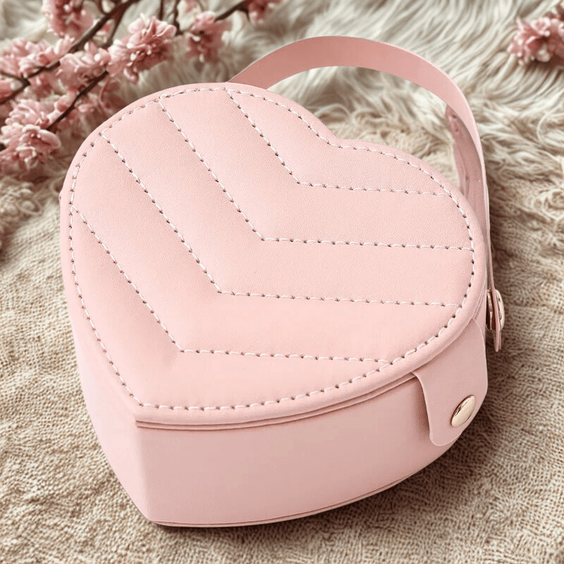 Boite a bijoux fille en forme de coeur rose