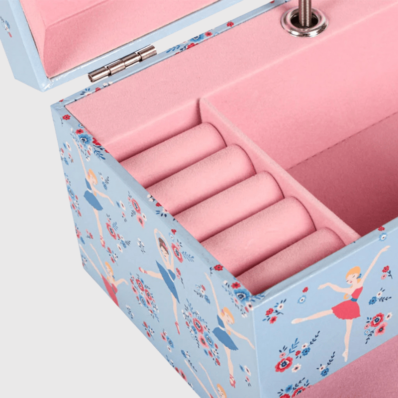 Boite a bijoux musicale avec tiroir bleu interieur