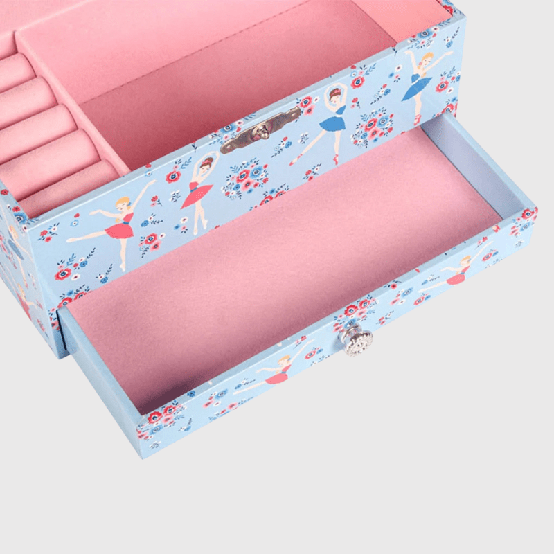 Boite a bijoux musicale avec tiroir bleu zoom