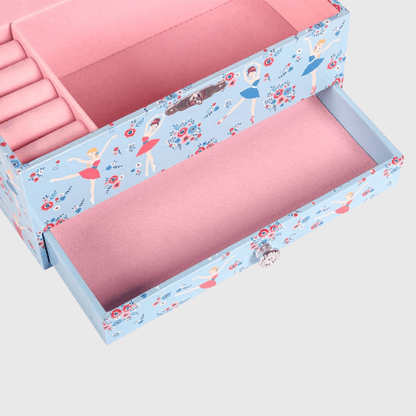 Boite a bijoux musicale avec tiroir bleu zoom