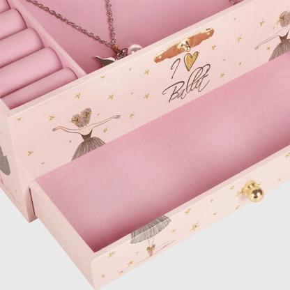 Boite a bijoux musicale avec tiroir rose zoom