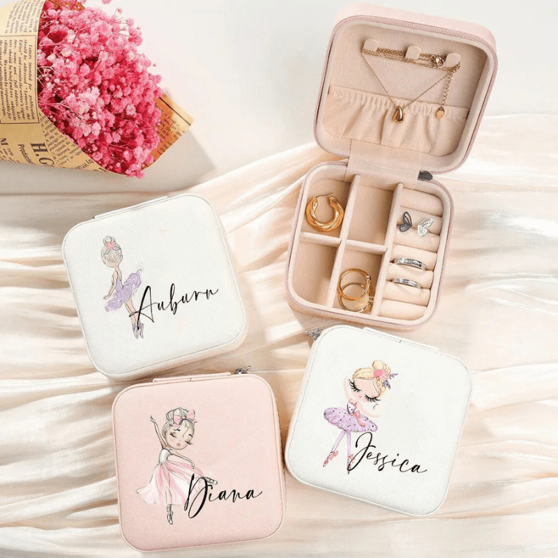 Coffret Élégant en Cuir avec Prénom Gravé – Boîte à Bijoux Personnalisée Fille 