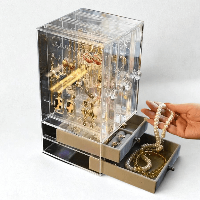 Coffret de rangement transparent pour bijoux avec tiroir coulissant