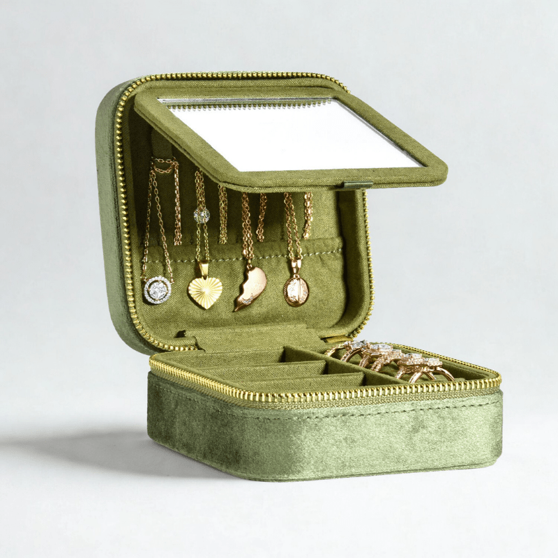 Boîte à bijoux personnalisable en velours compacte et élégante