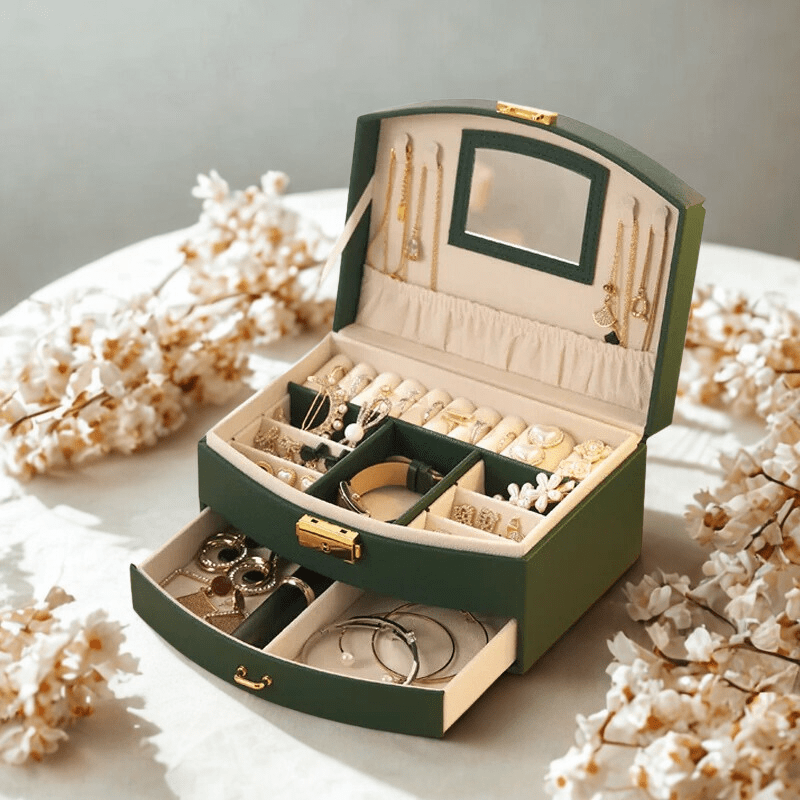 
boite rangement bijoux verte
